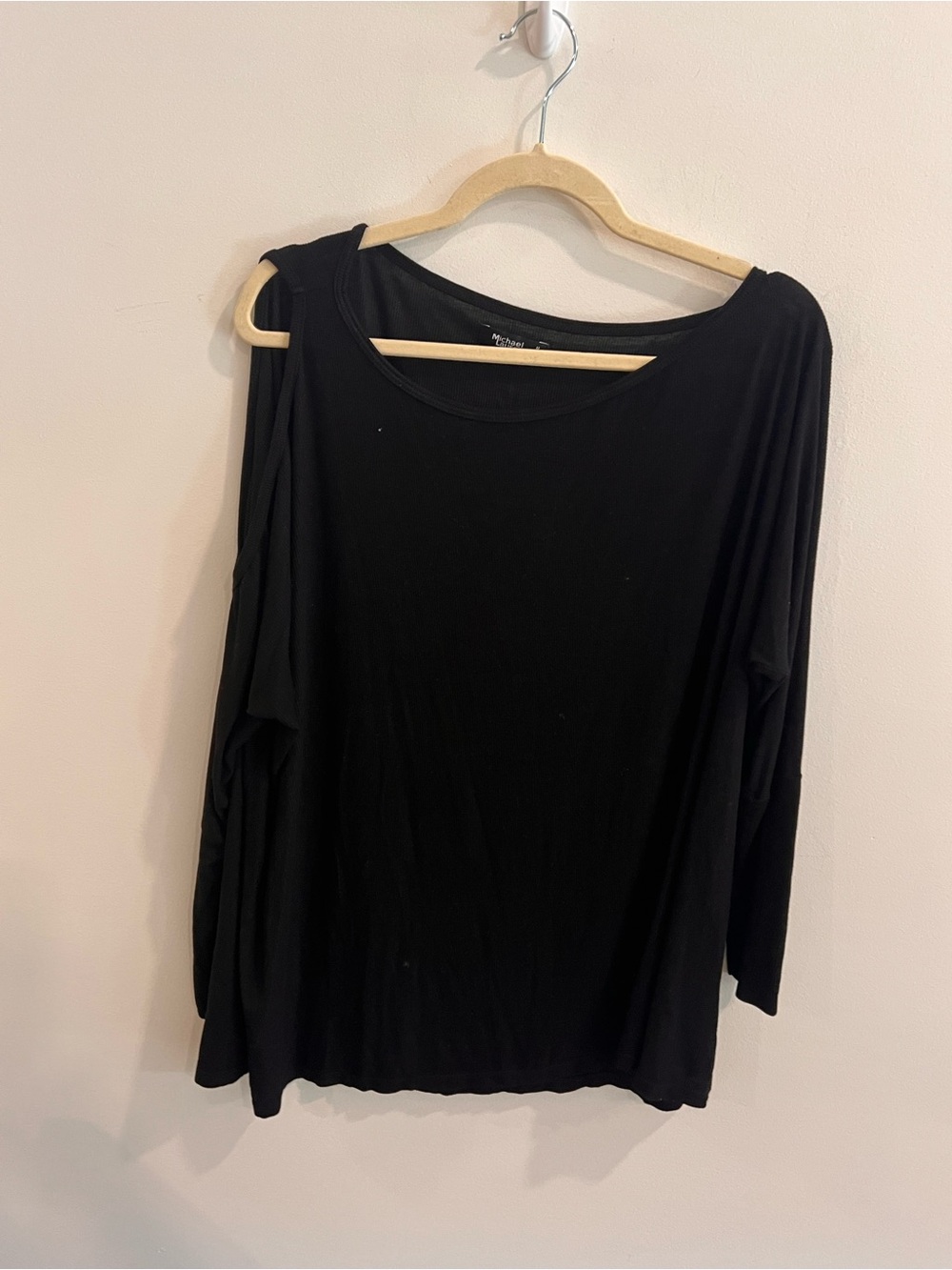 Michael Lauren Black Ribbed Cold Shoulder Long Sleeve Top Size M